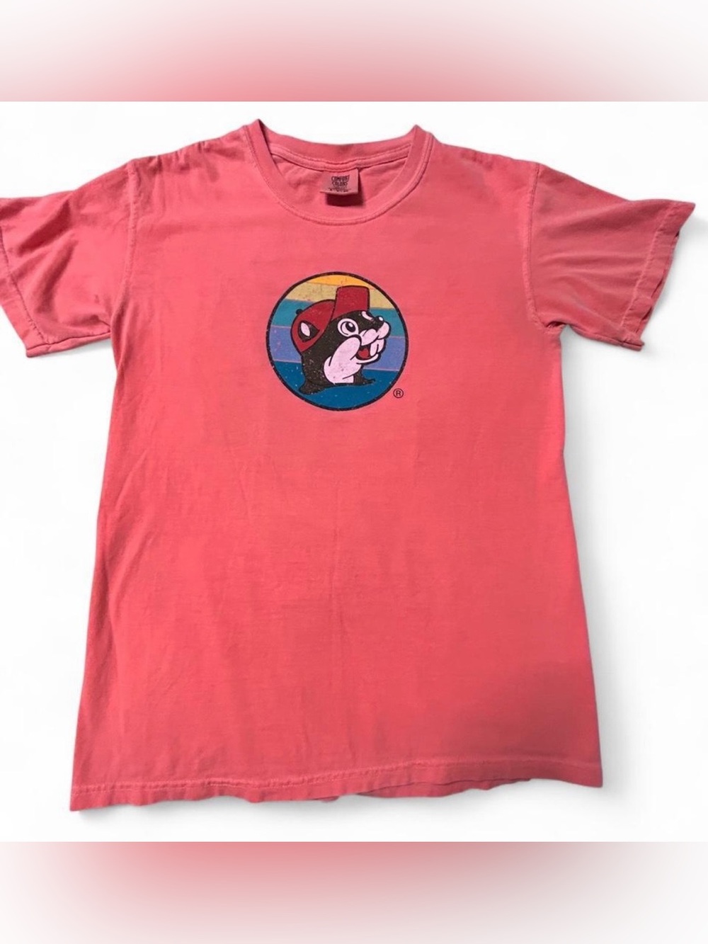 Coral Graphic Tee with Retro Mascot